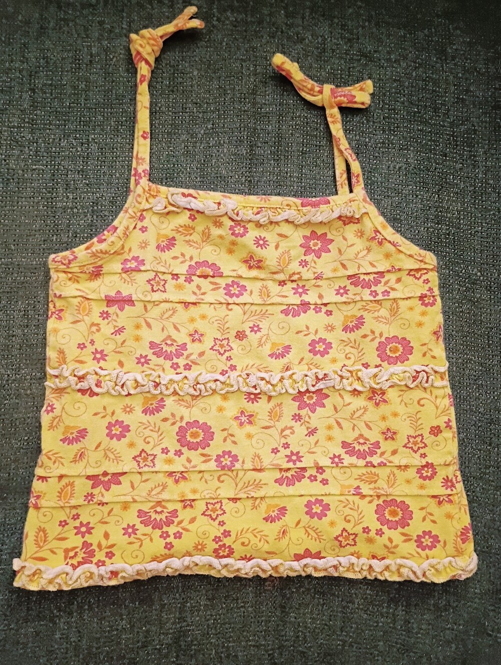 Vintage Y2K Koala Kids 18M Yellow Floral Tie Shoulder Ruffle Tank Top
